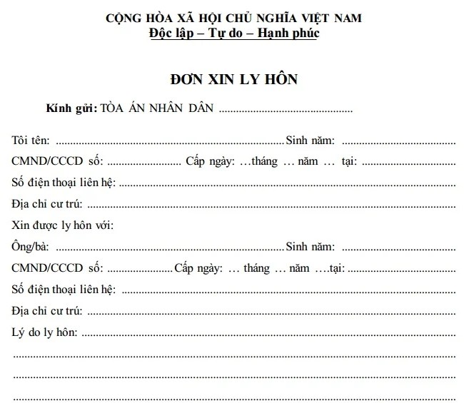 mẫu đơn ly hôn thuận tình