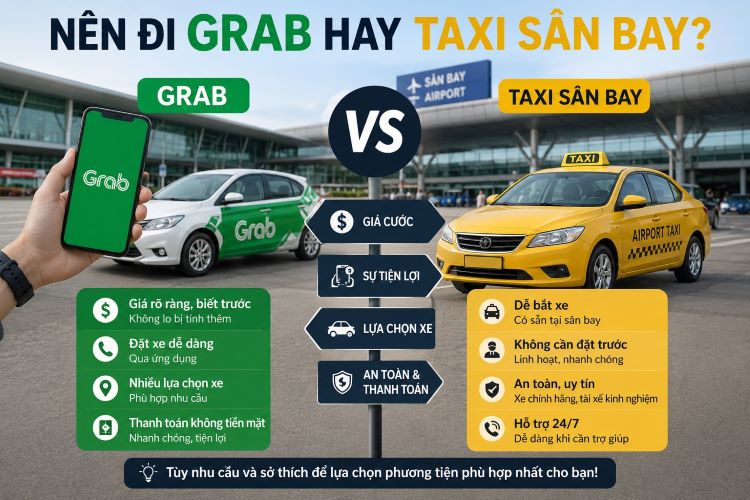 Nên đi Grab hay taxi sân bay