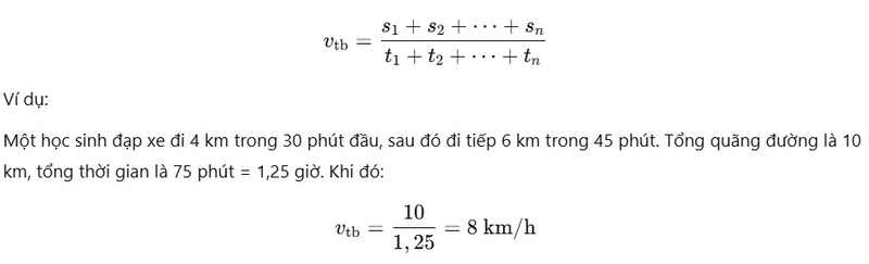 Công thức tính vận tốc trung bình