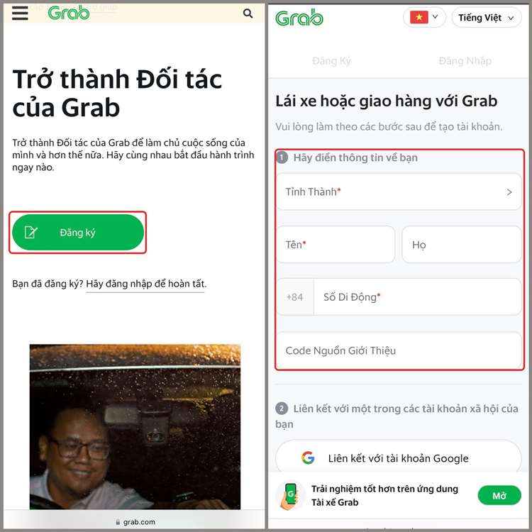 đăng ký chạy grab​